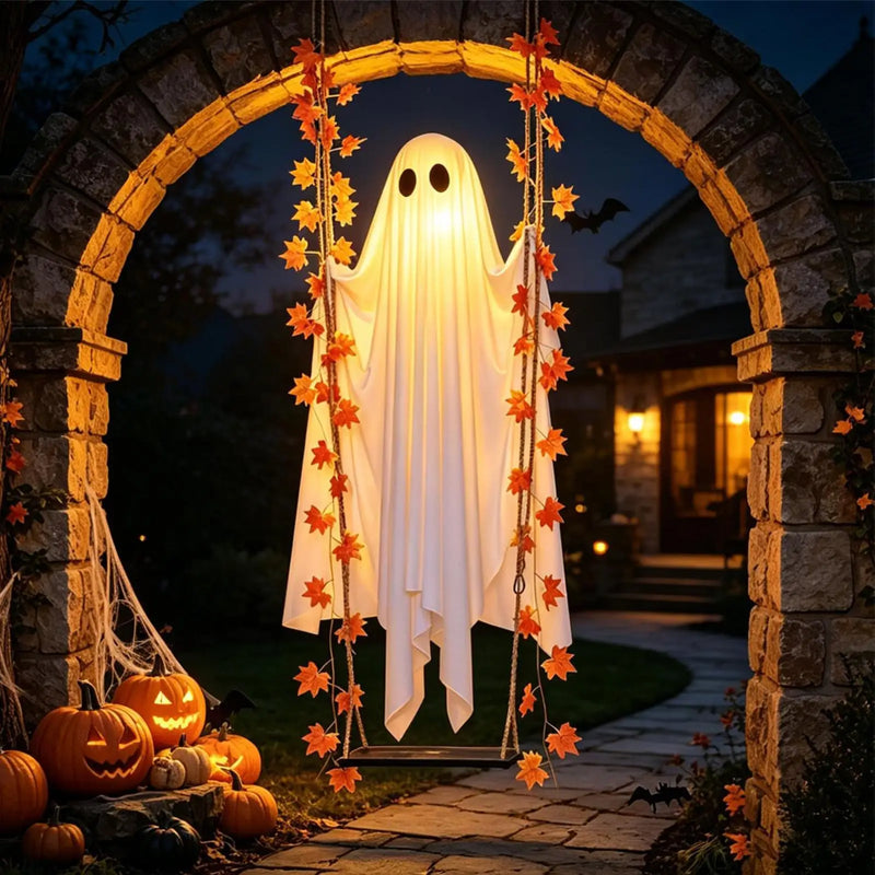 The Swinging Ghost – Halloween Wall Decor, Spooky Hanging Ghost for Haunted House