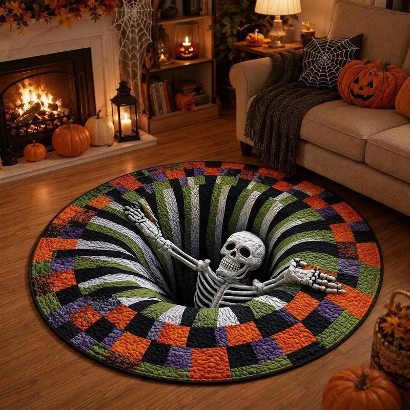 The 3D Skull – Halloween Round Rug, Optical Illusion Floor Mat for Haunted House
