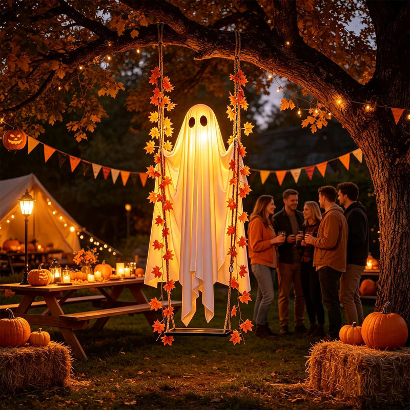 The Swinging Ghost – Halloween Wall Decor, Spooky Hanging Ghost for Haunted House